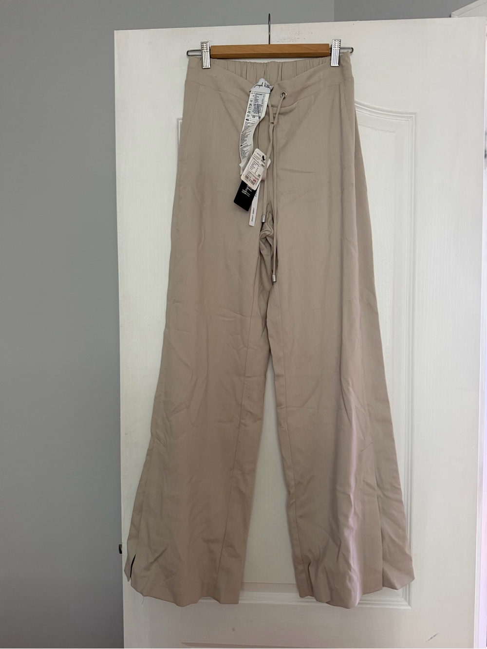 Beige Wide-Leg Drawstring women’s Pants